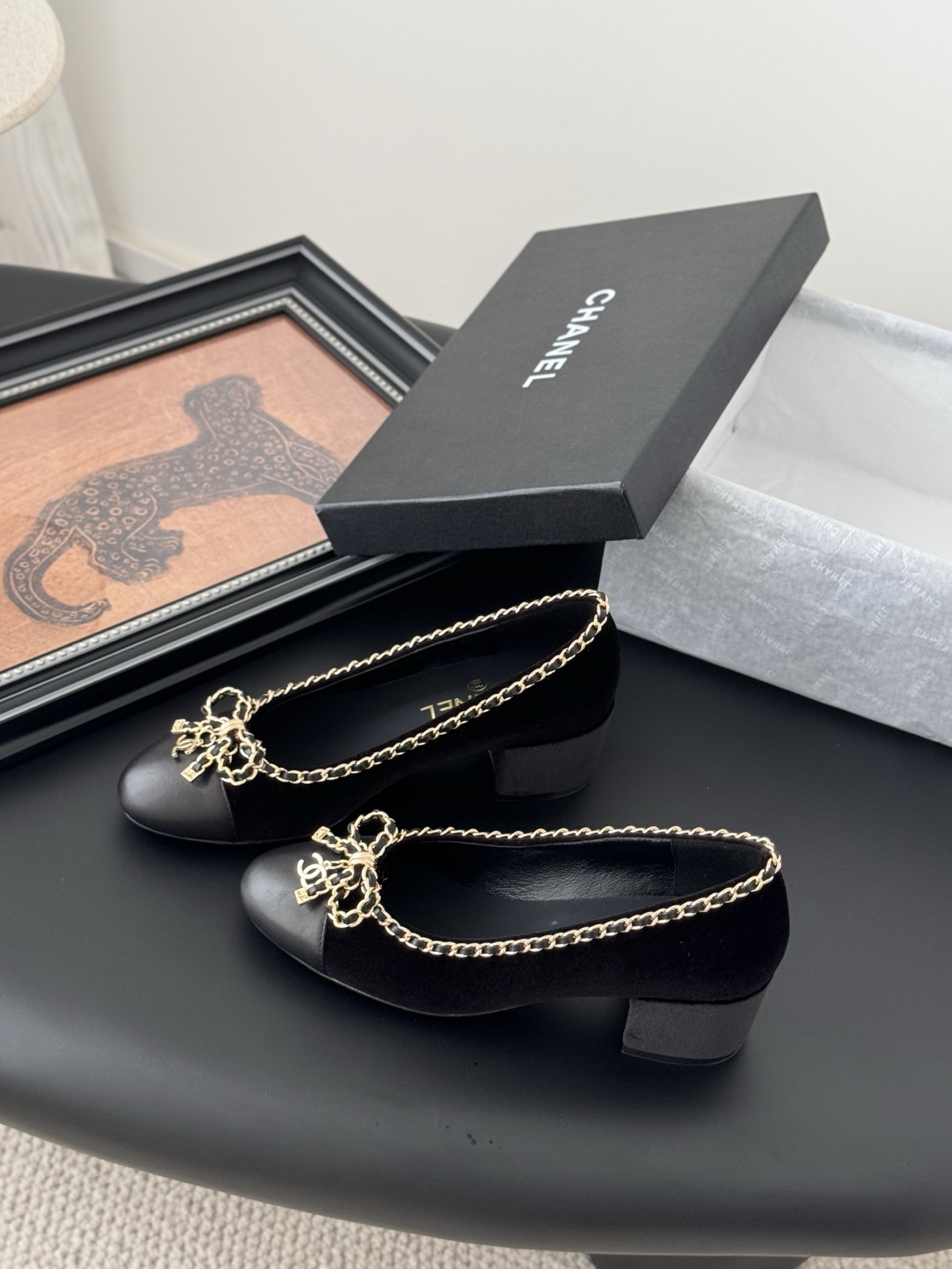 chanel 샤넬 25K 신상 체인 더블 C 통굽 단화 플랫 슈즈 신발