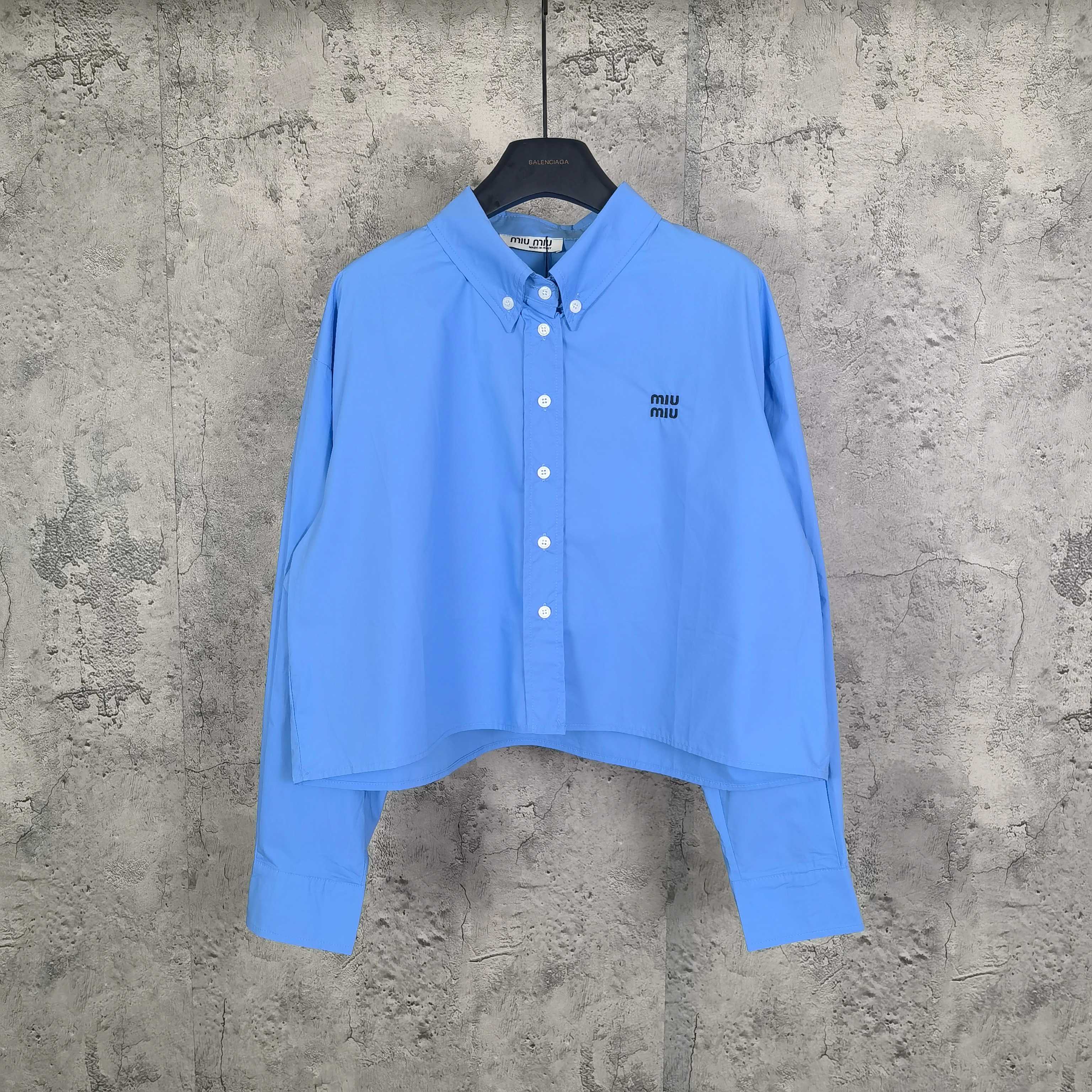 MiuMiu 미우미우 여성용 로고 자수 포플린 숏 셔츠 의류