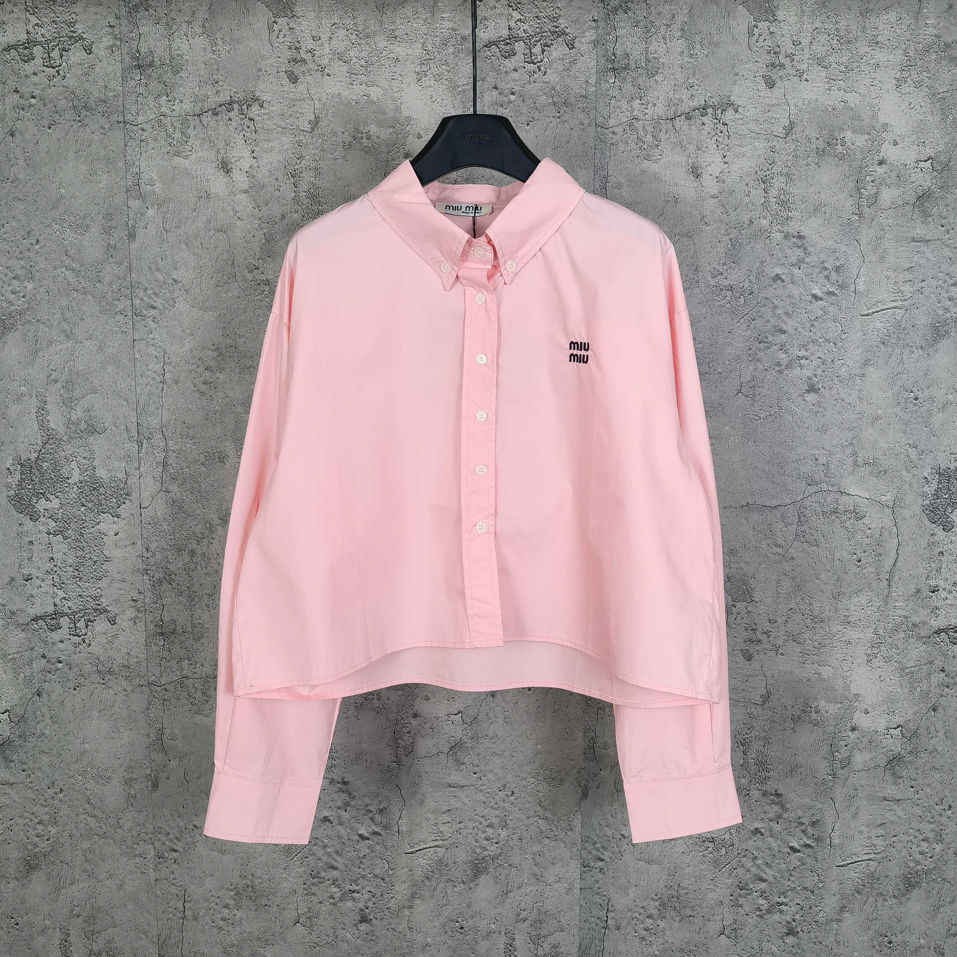 MiuMiu 미우미우 여성용 로고 자수 포플린 숏 셔츠 의류