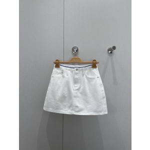 Miumiu 미우미우 자수 화이트 데님 하프 스커트 치마 의류