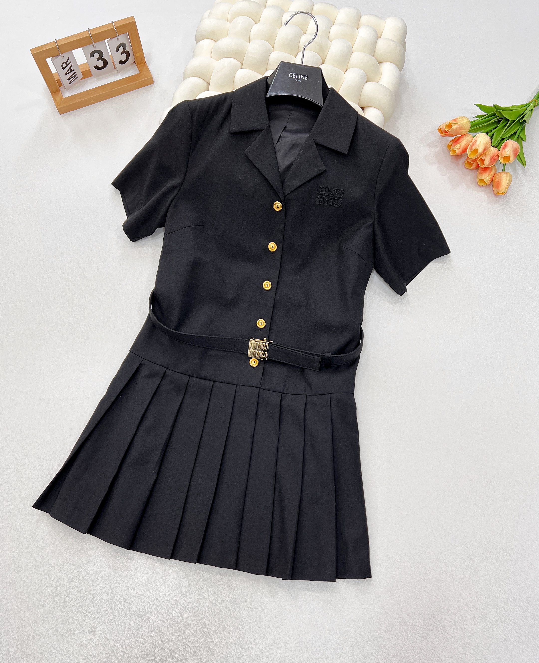 Miumiu 미우미우 벨트 반팔 카라 원피스 의류