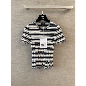Chanel 샤넬 스트라이프 반팔 니트 상의 의류