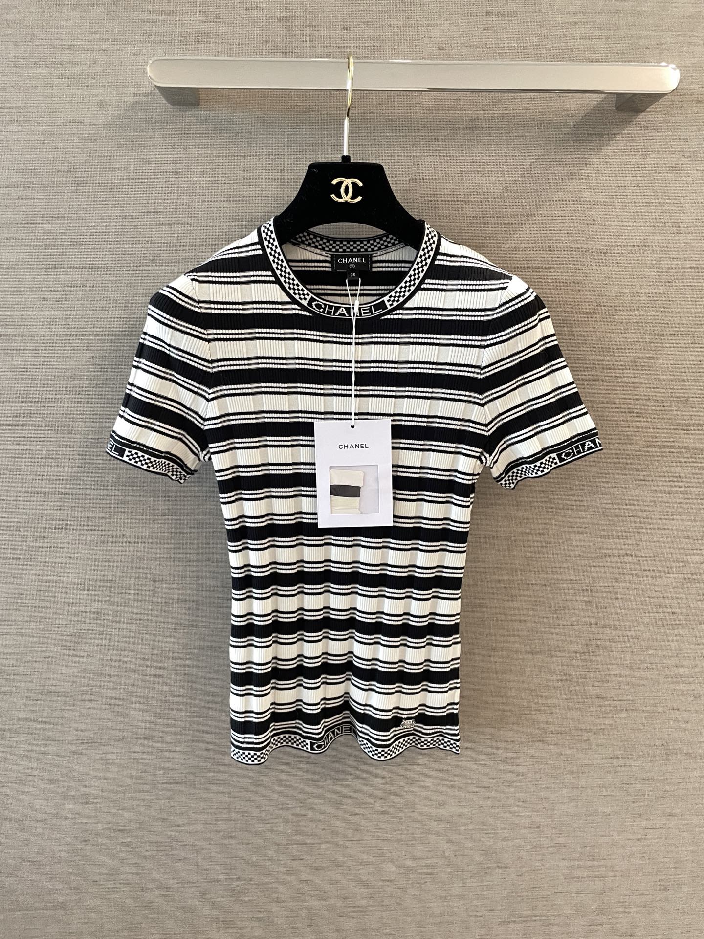 Chanel 샤넬 스트라이프 반팔 니트 상의 의류