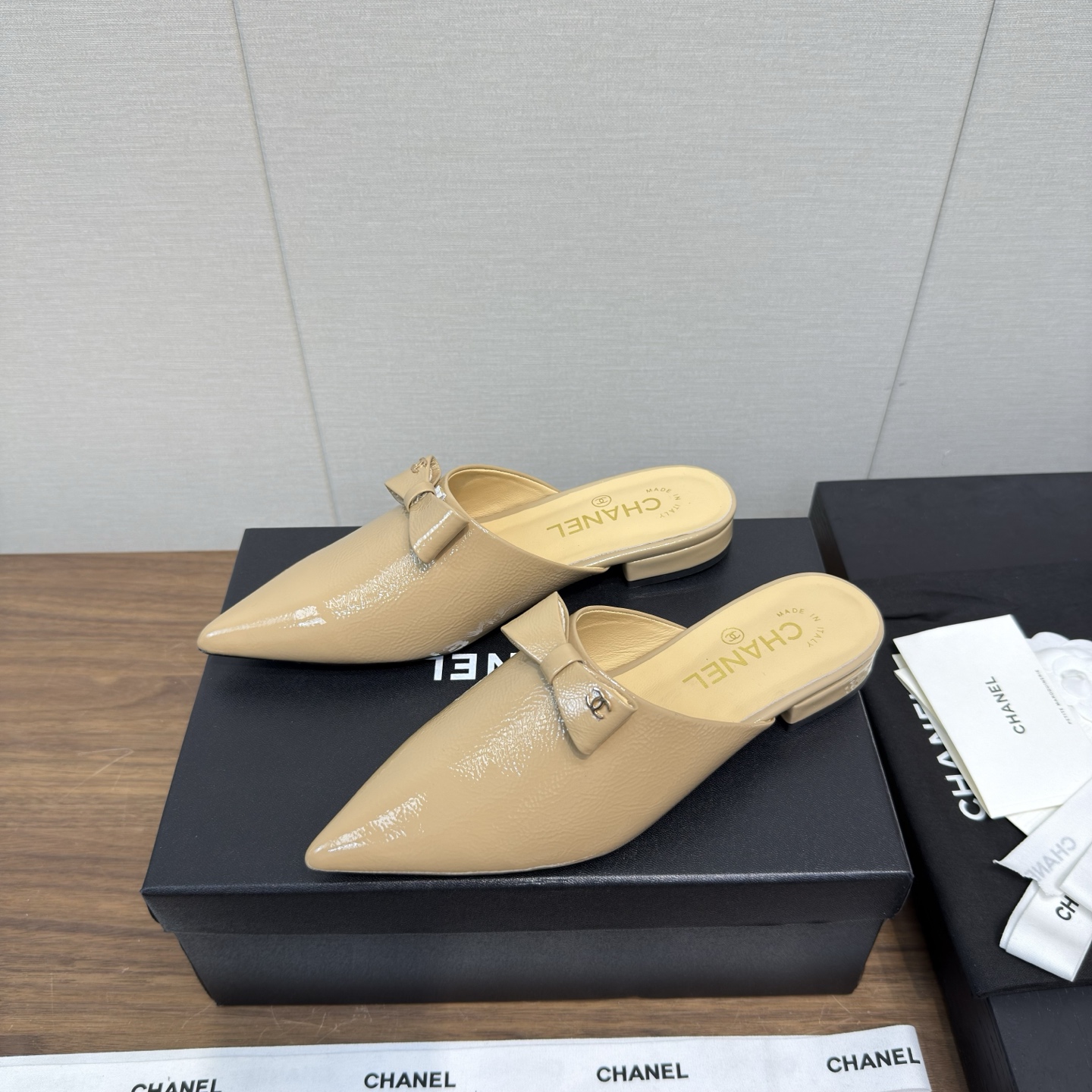 CHANEL 샤넬 리본 포인트 슬링백 반 뮬 슈즈 신발