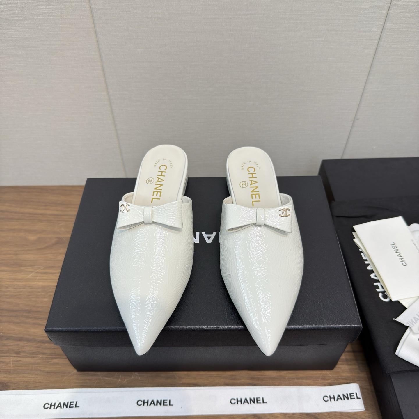 CHANEL 샤넬 리본 포인트 슬링백 반 뮬 슈즈 신발