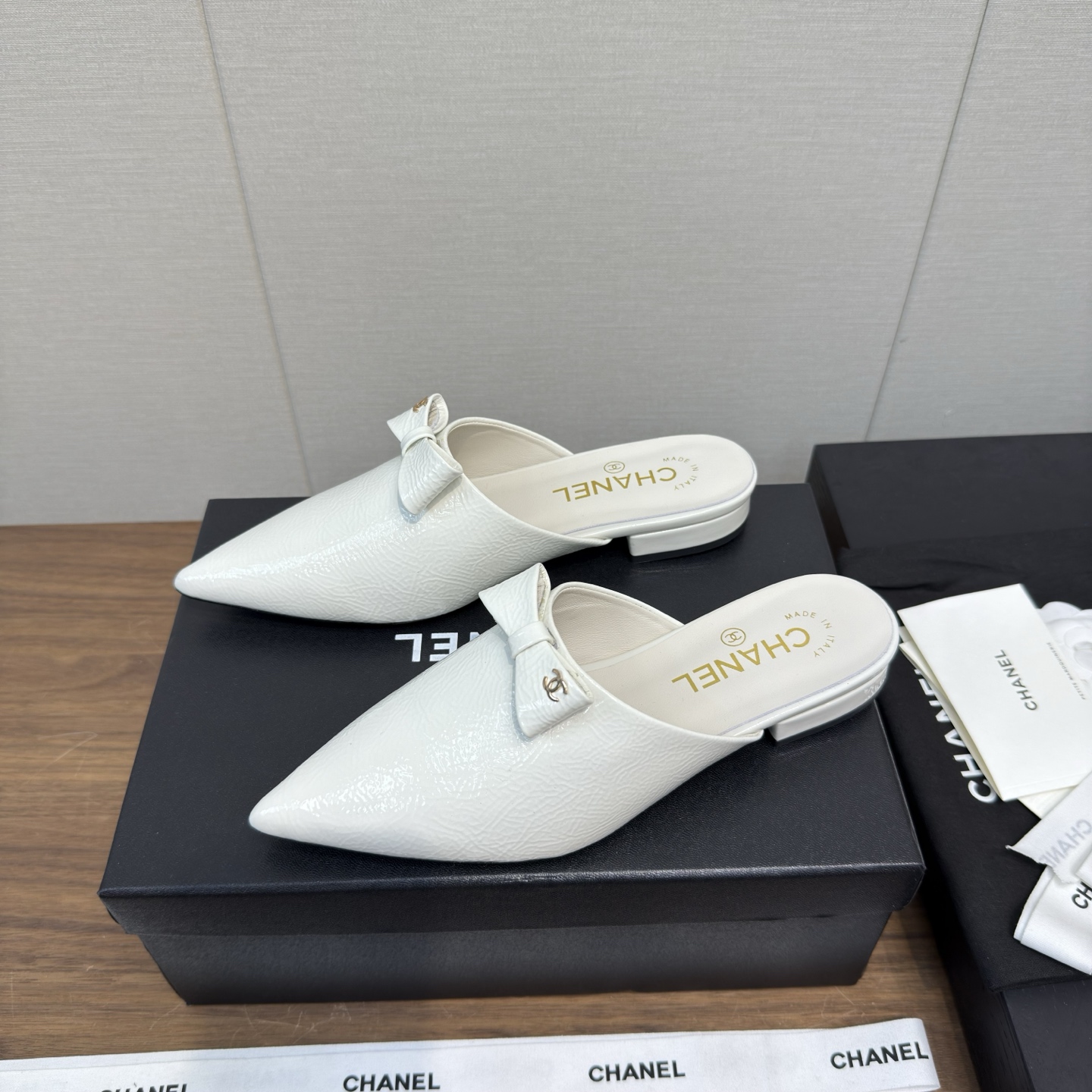 CHANEL 샤넬 리본 포인트 슬링백 반 뮬 슈즈 신발