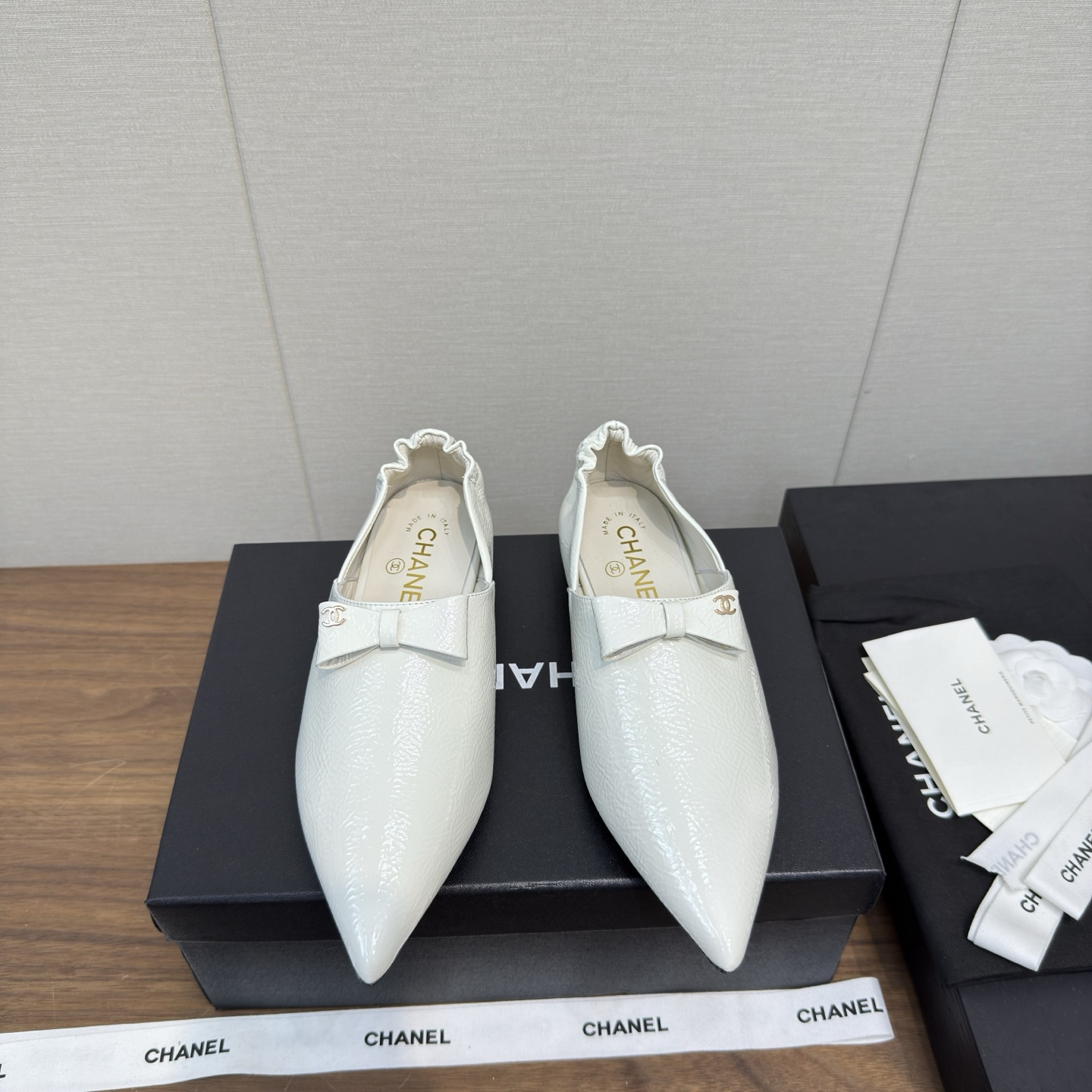 CHANEL 샤넬 리본 포인트 메리제인 플랫 슈즈 신발