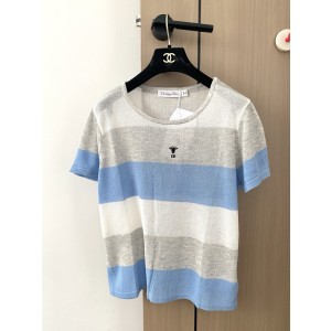 Dior CD 디올 스트라이프 라운드넥 니트 반팔 의류