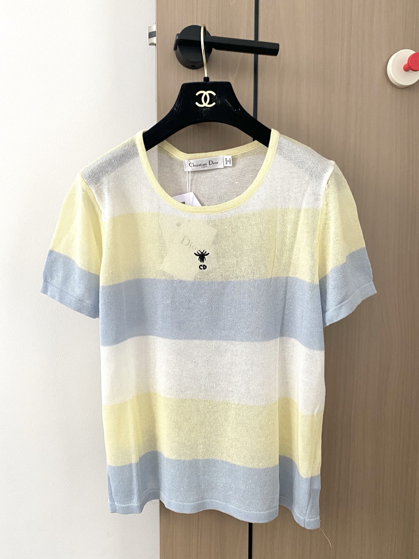 Dior CD 디올 스트라이프 라운드넥 니트 반팔 의류