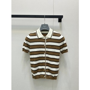 Prada 프라다 배색 스트라이프 니트 폴로 반팔 탑 의류