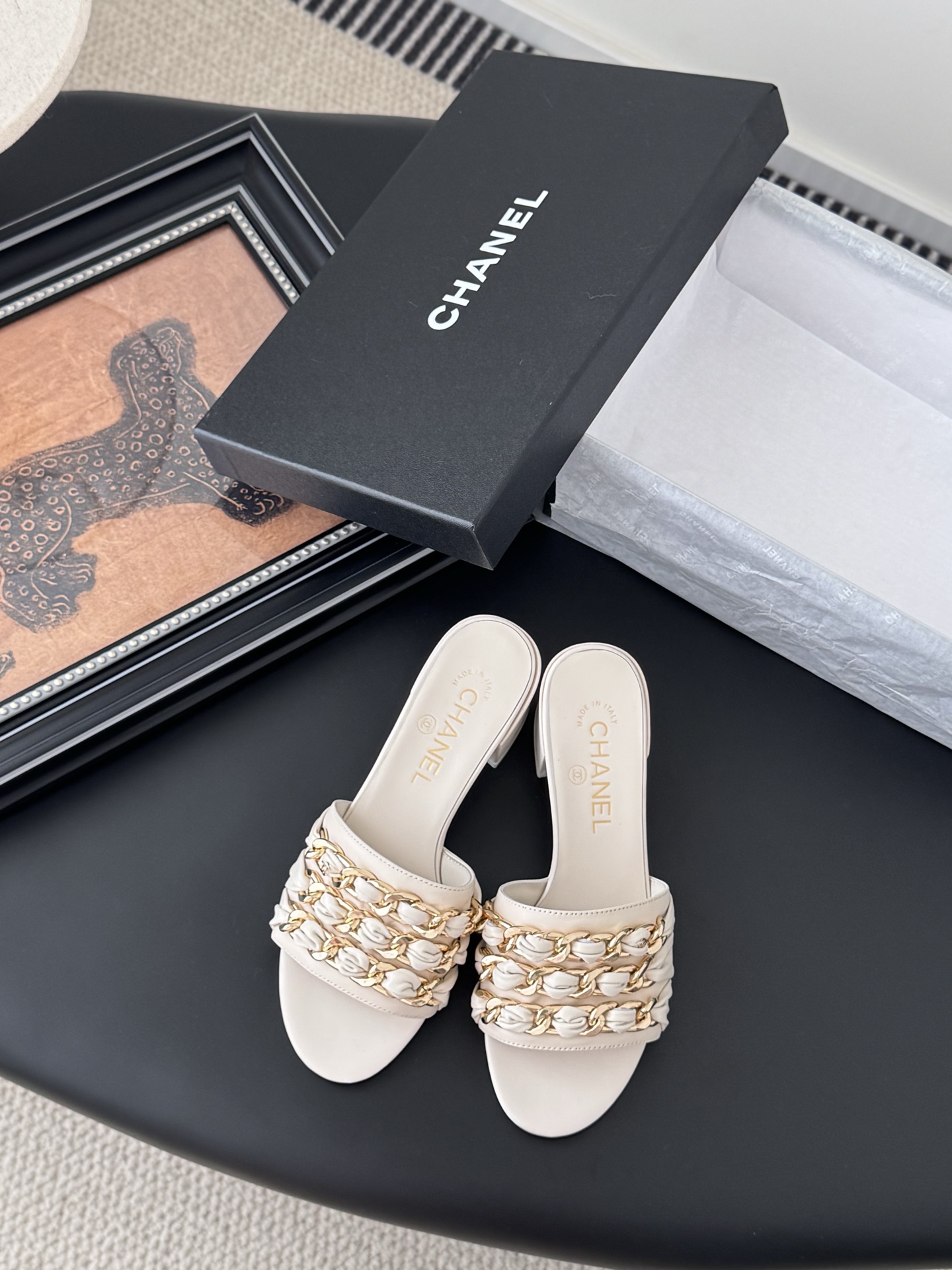Chanel 샤넬 체인 굽 슬리퍼 샌들 신발