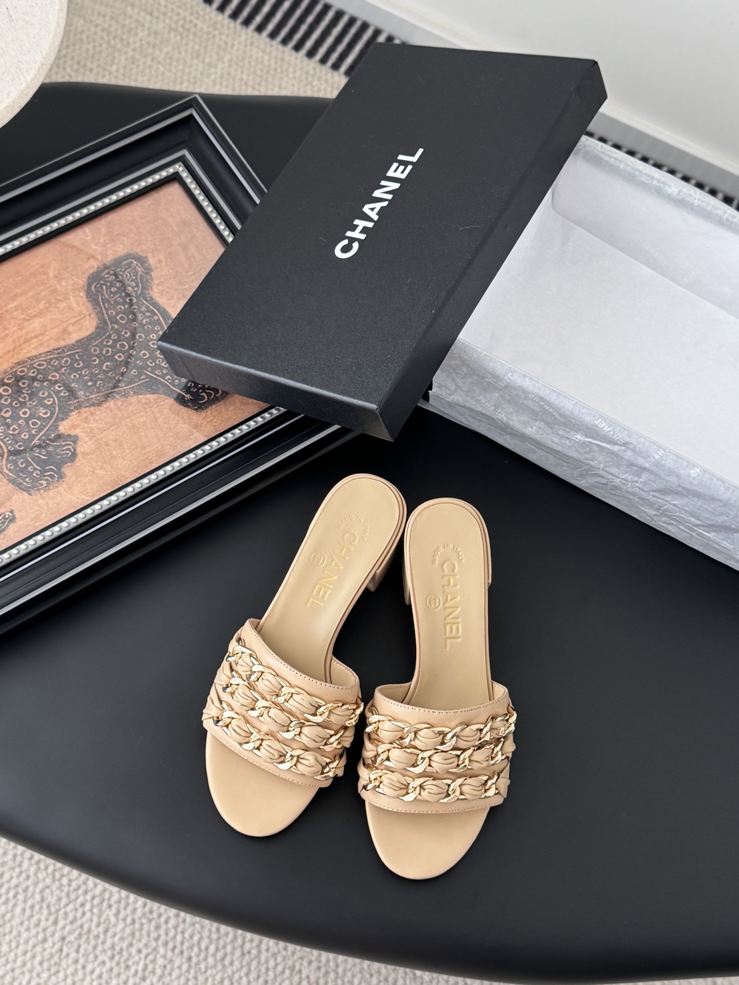 Chanel 샤넬 체인 굽 슬리퍼 샌들 신발