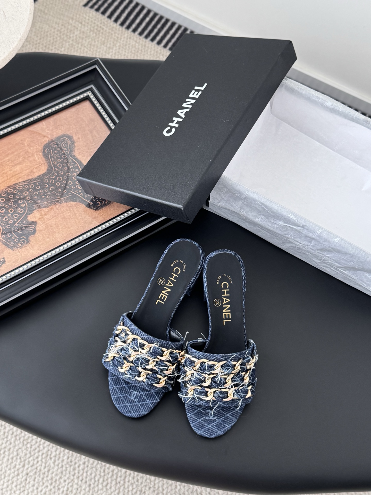 Chanel 샤넬 체인 굽 슬리퍼 샌들 신발