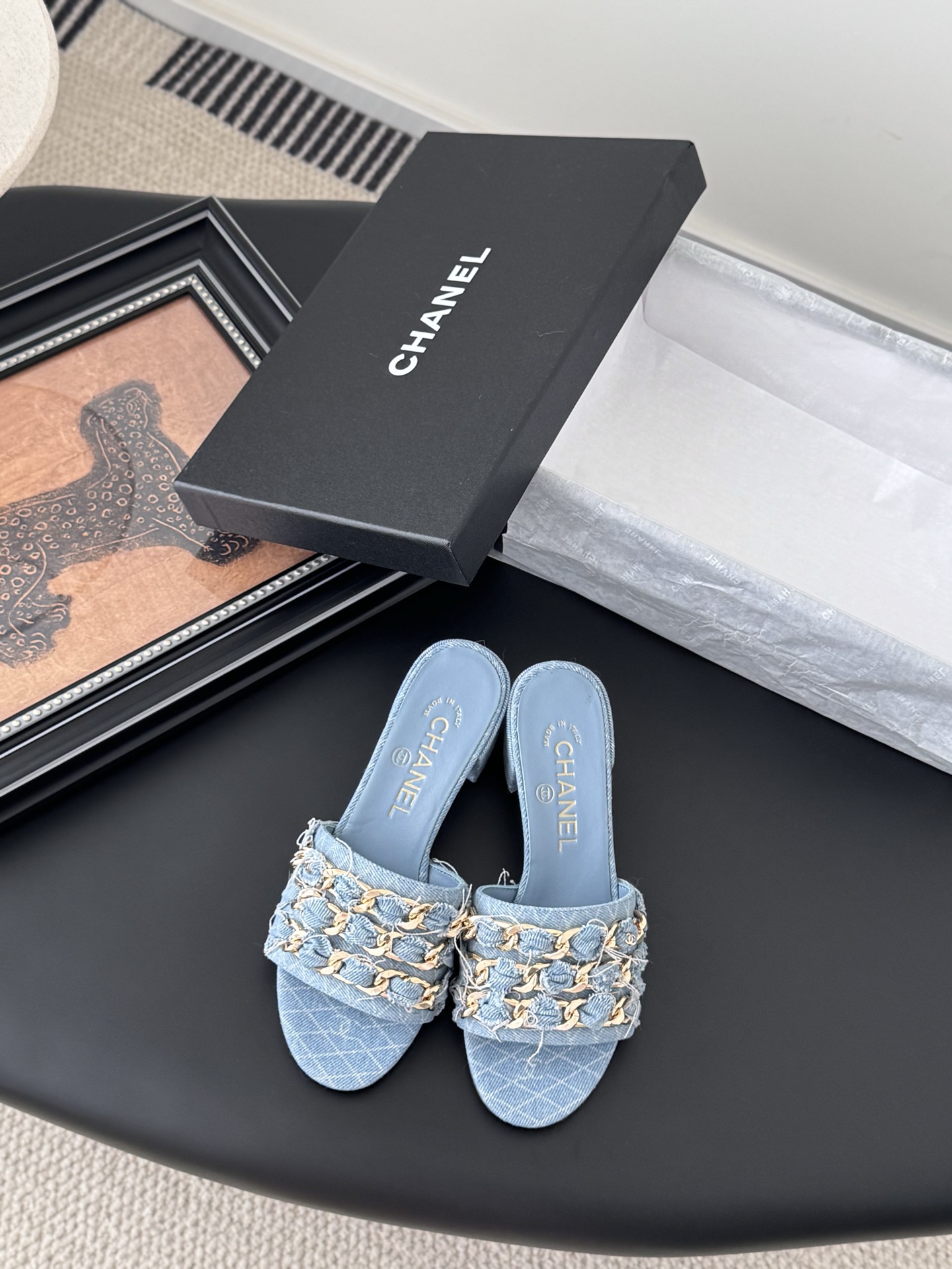 Chanel 샤넬 체인 굽 슬리퍼 샌들 신발