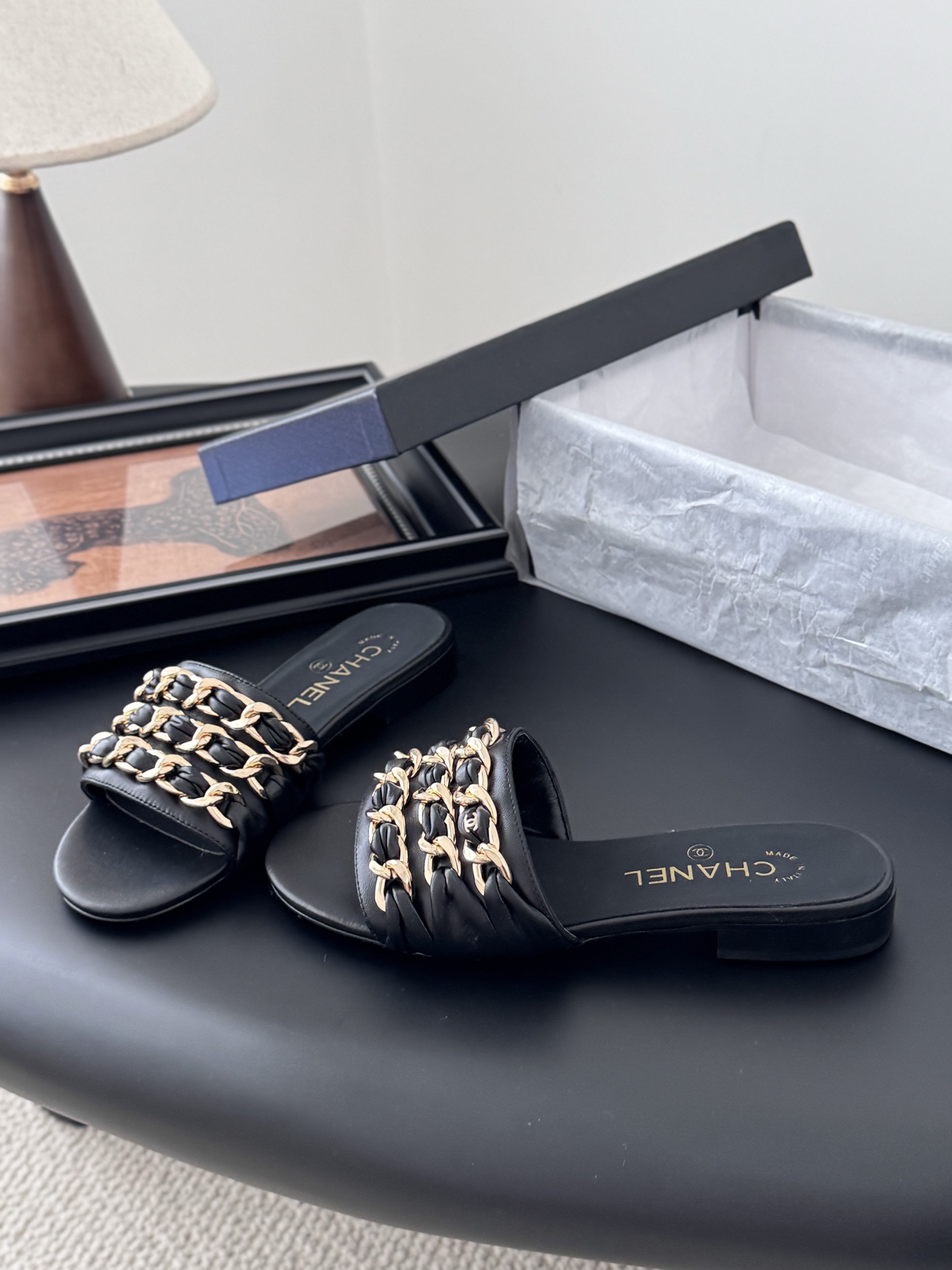 Chanel 샤넬 체인 플랫 슈즈 슬리퍼 샌들 신발