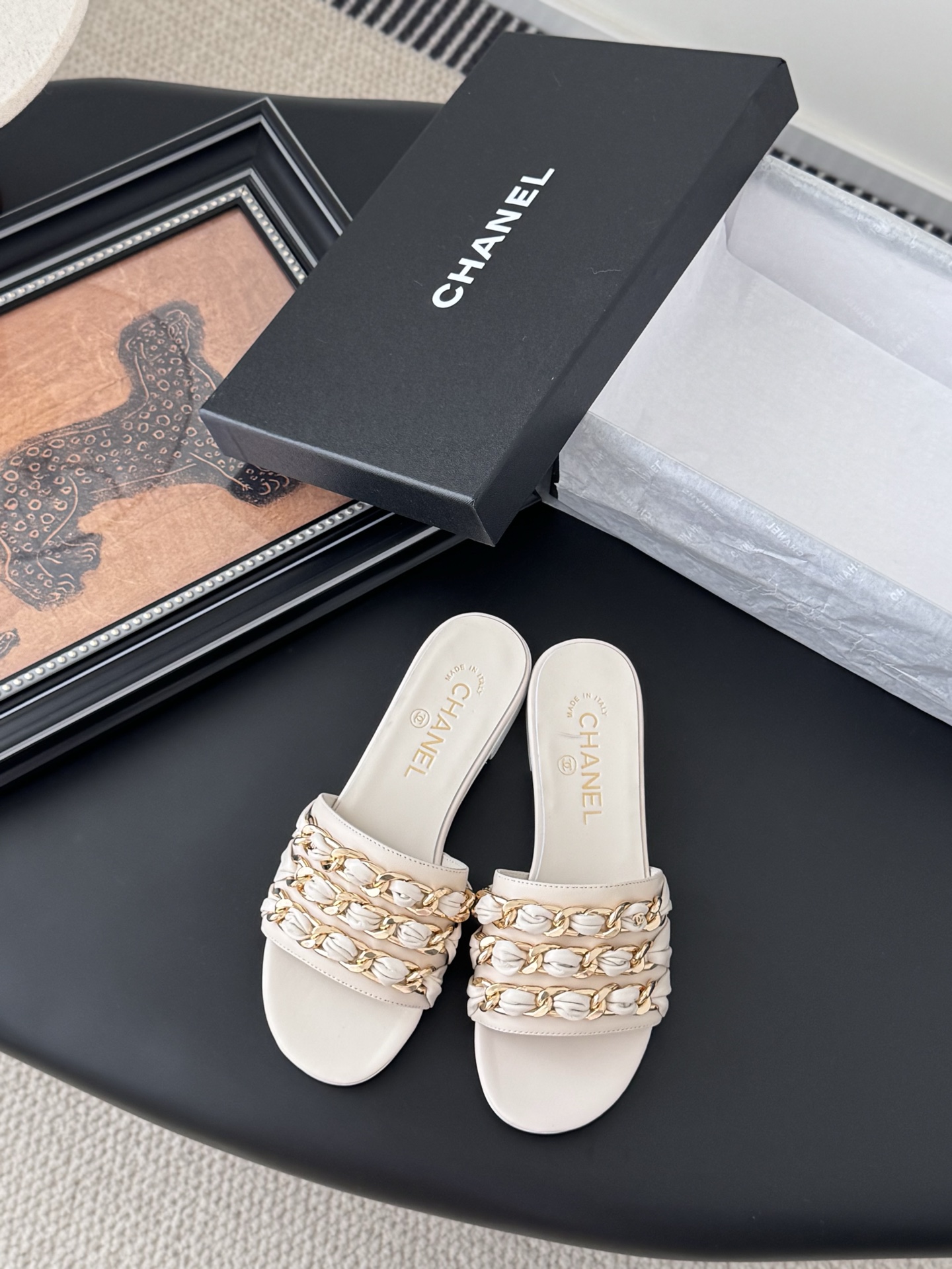 Chanel 샤넬 체인 플랫 슈즈 슬리퍼 샌들 신발