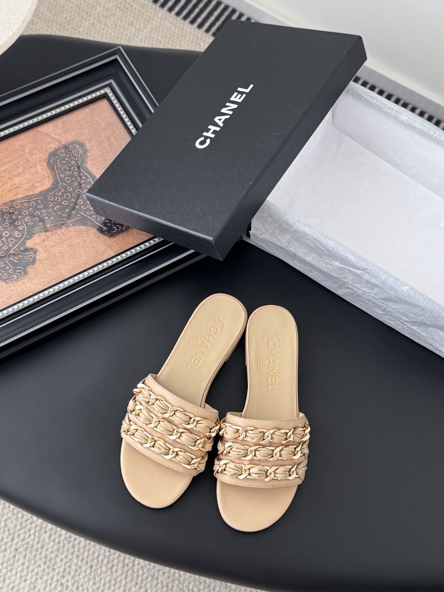 Chanel 샤넬 체인 플랫 슈즈 슬리퍼 샌들 신발