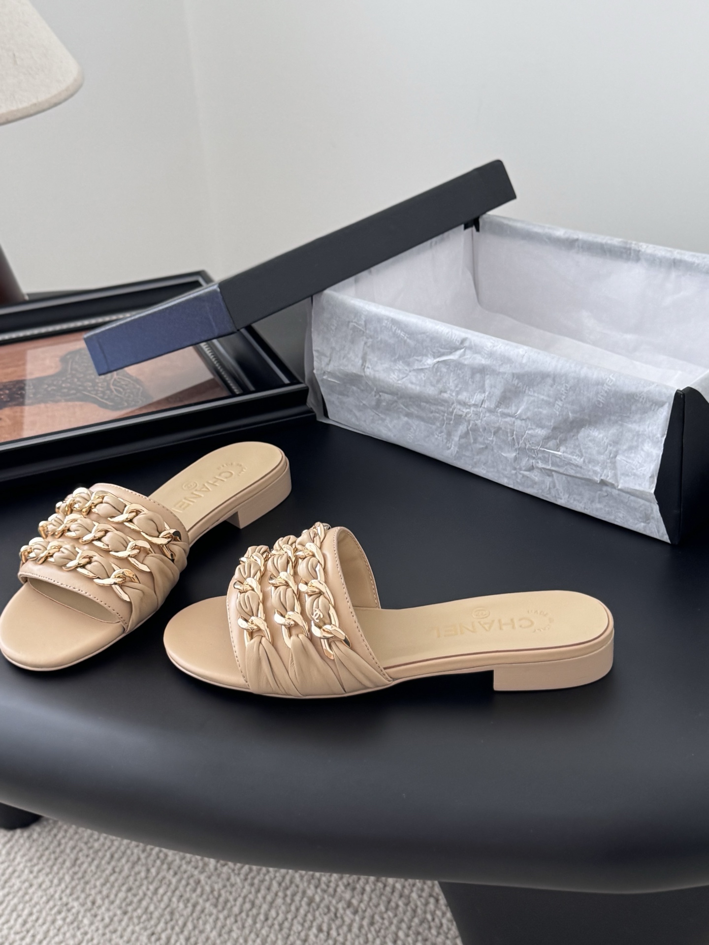 Chanel 샤넬 체인 플랫 슈즈 슬리퍼 샌들 신발