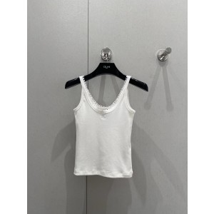 Celine 셀린느 화이트 자수 레이스 나시 탑 상의 의류