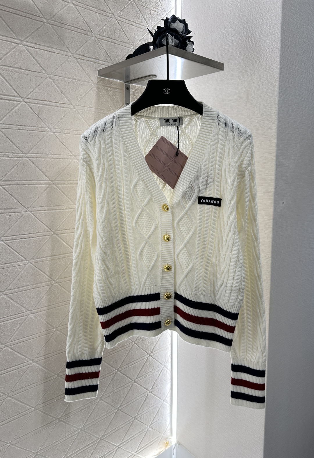 miumiu 미우미우 꽈배기 스트라이프 니트 가디건 의류