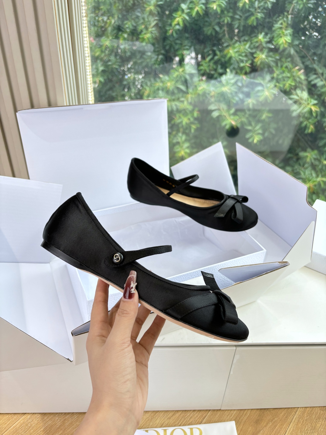 Dior CD 디올 실크 리본 플랫 슈즈 구두 신발