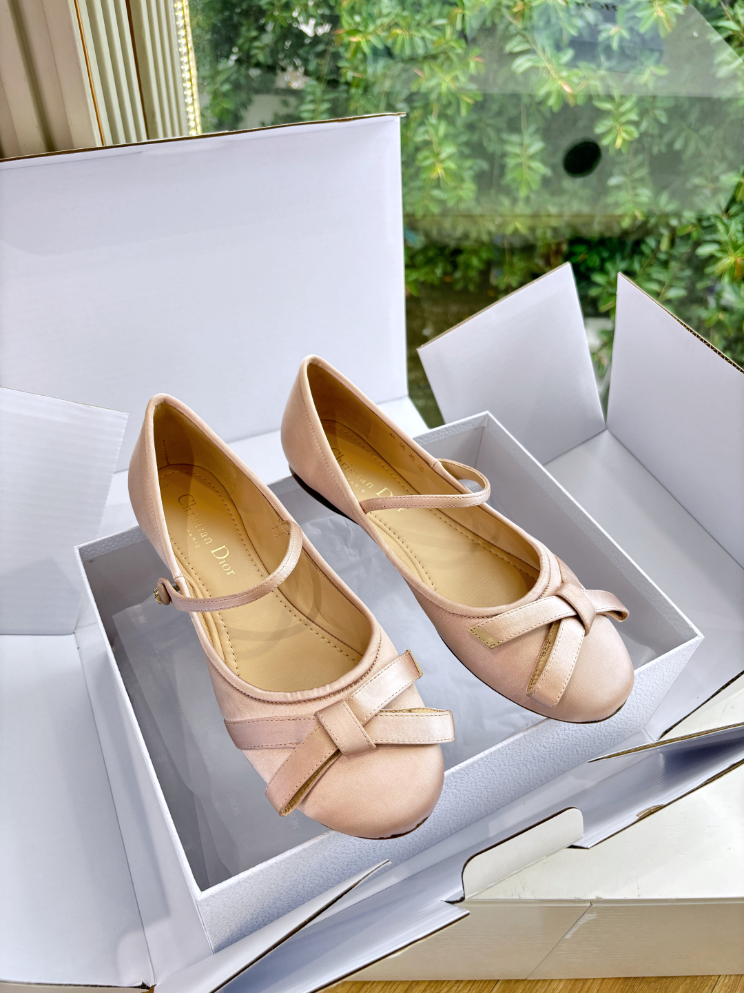 Dior CD 디올 실크 리본 플랫 슈즈 구두 신발