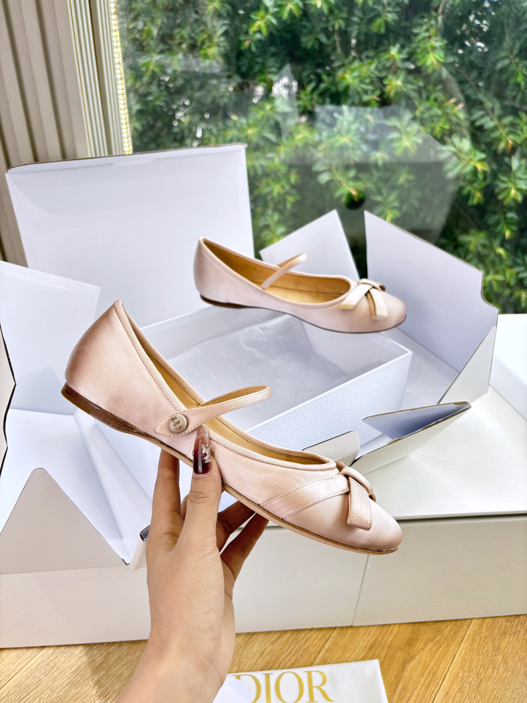 Dior CD 디올 실크 리본 플랫 슈즈 구두 신발