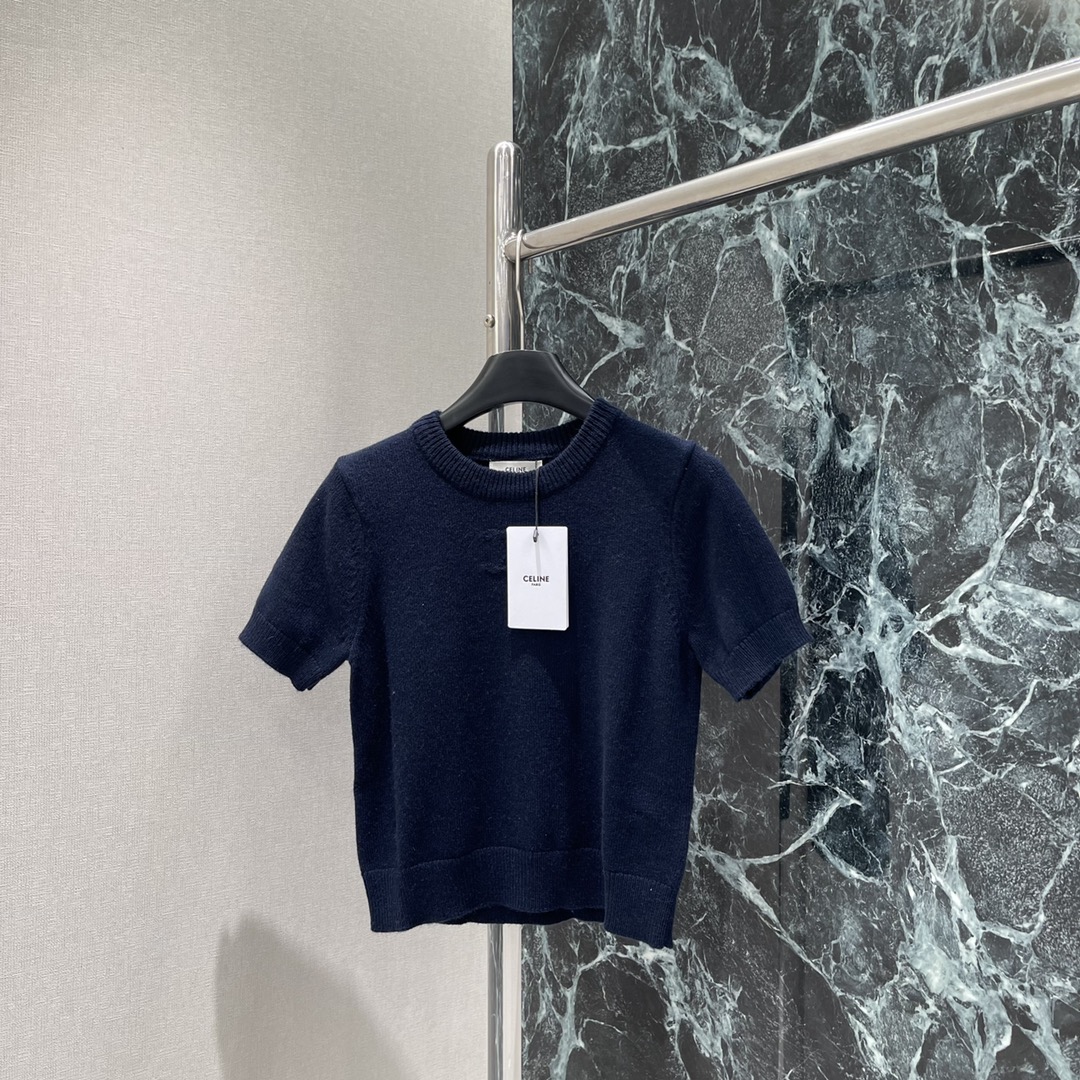 Celine 셀린느 라운드넥 자카드 반팔 니트 스웨터 상의 의류