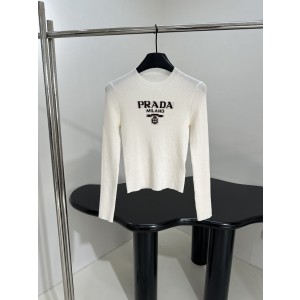 Prada 프라다 로고 실크 라운드넥 긴팔 니트 의류