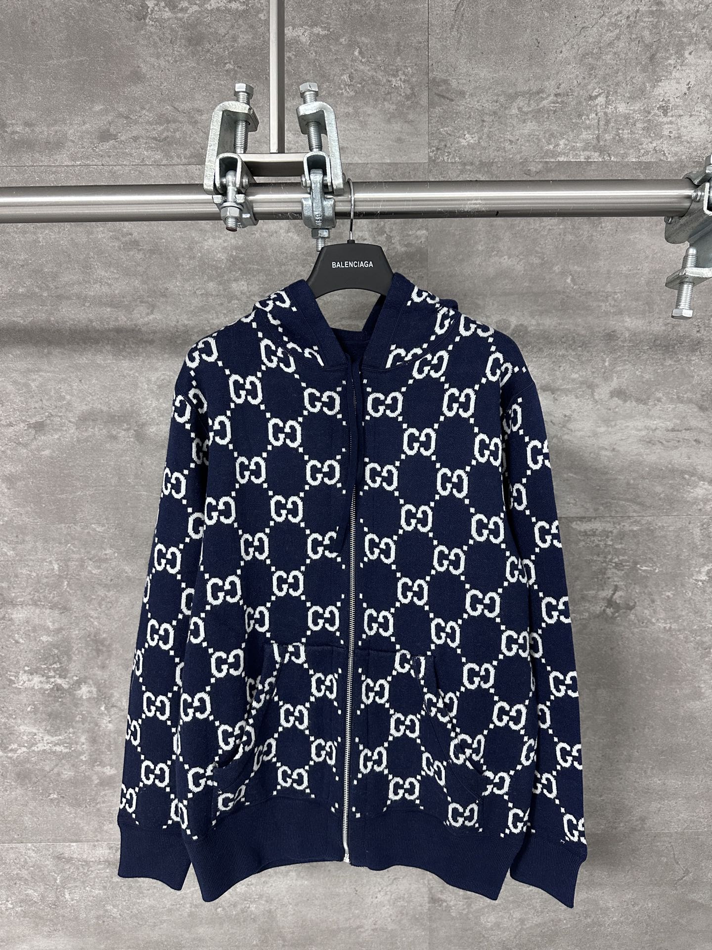 Gucci 구찌 더블 G 올오버 양면 니트 후드 집업 자켓 의류