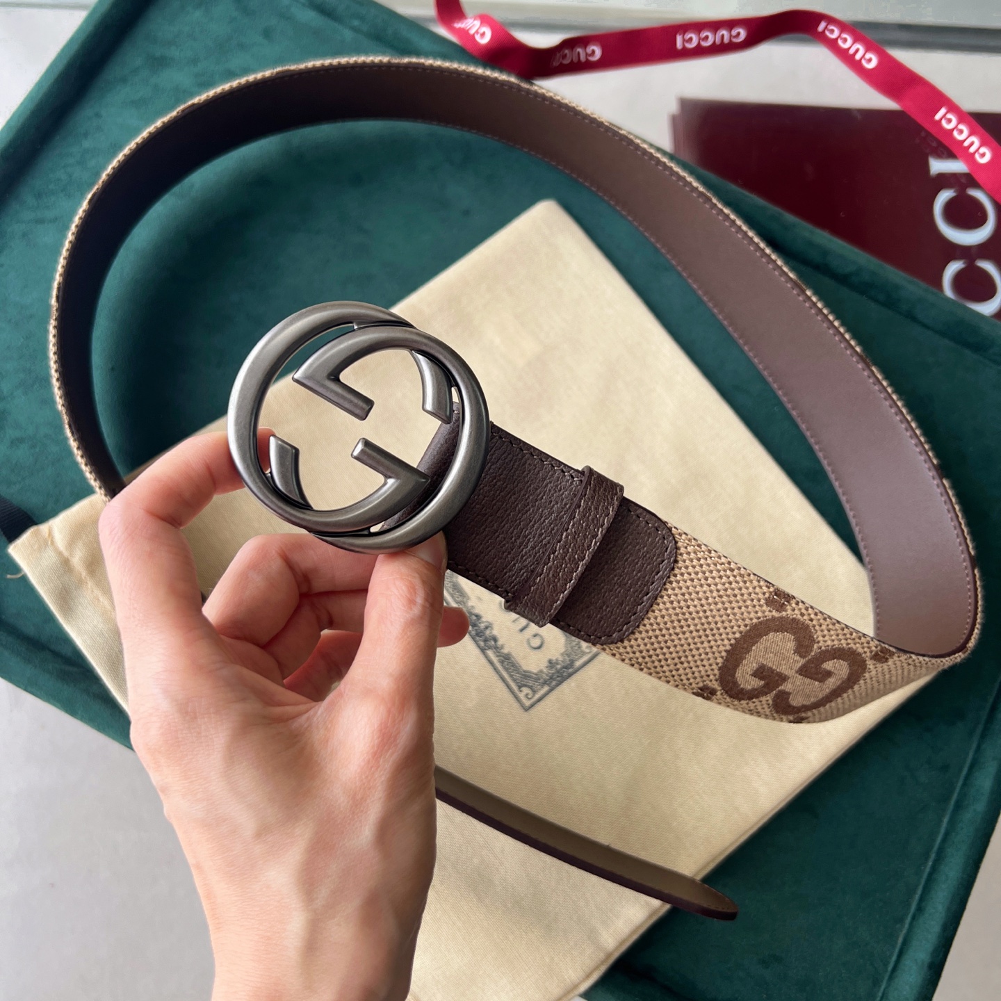 GUCCI 구찌 듀얼 G 버클 와이드 벨트