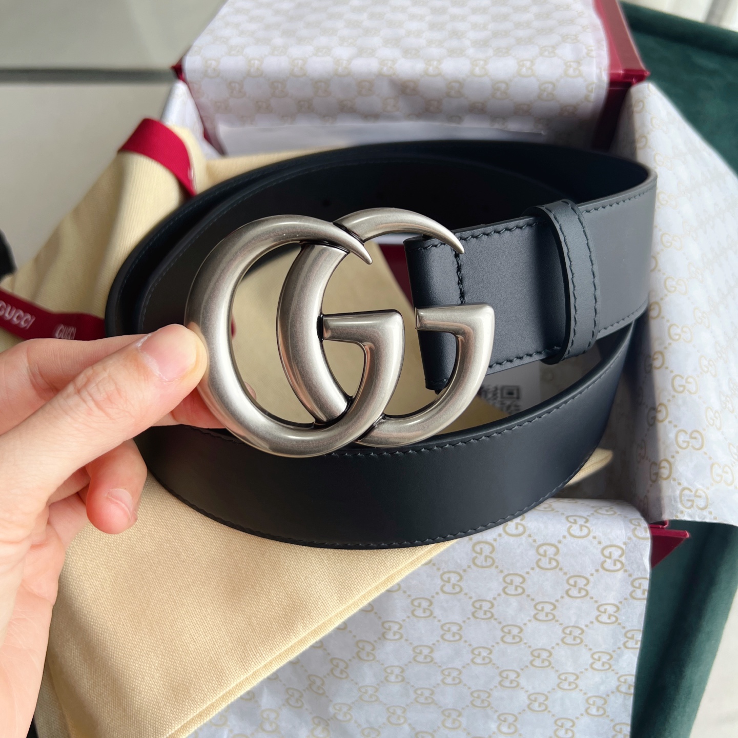 GUCCI 구찌 더블 G 버클 와이드 벨트