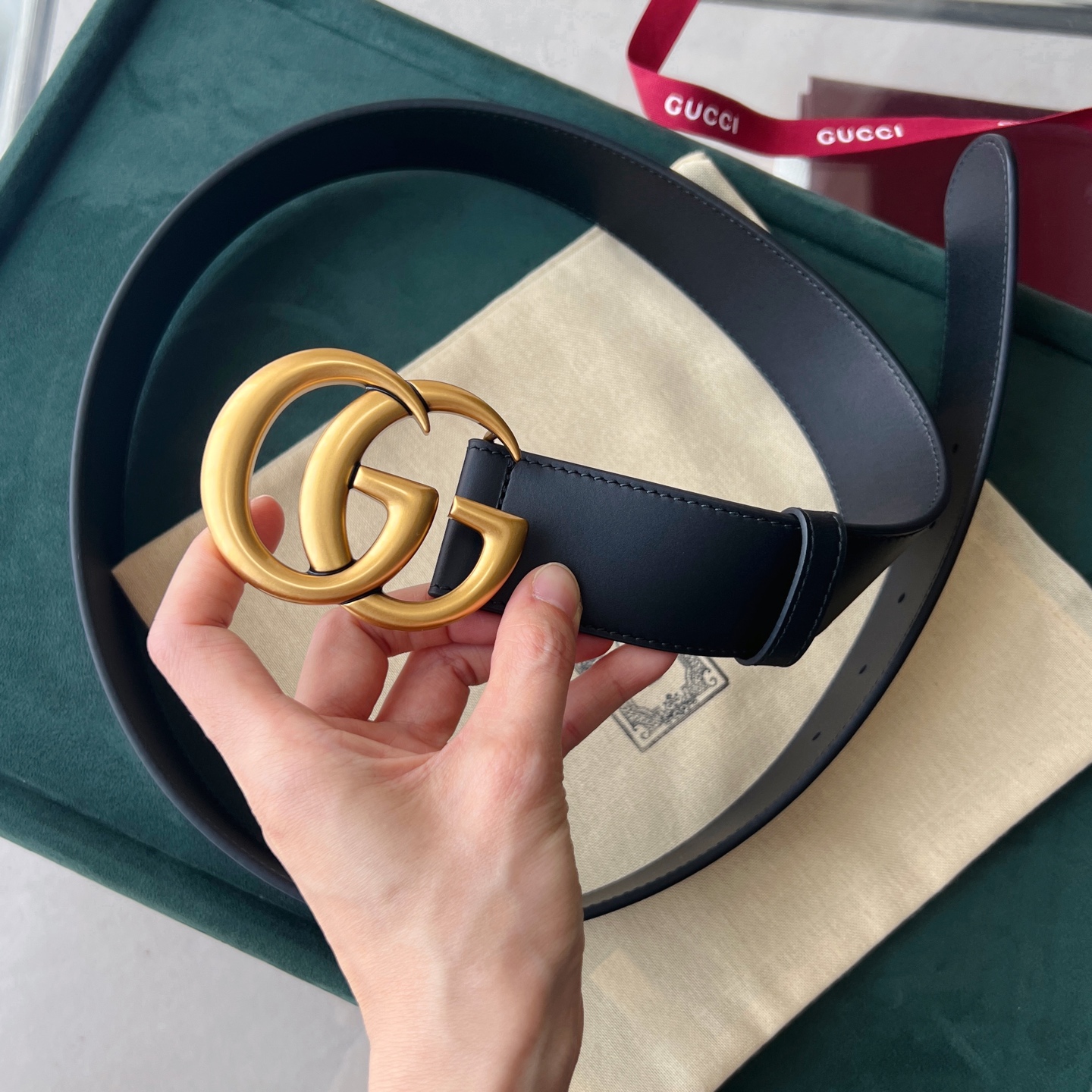 GUCCI 구찌 더블 G 버클 와이드 벨트