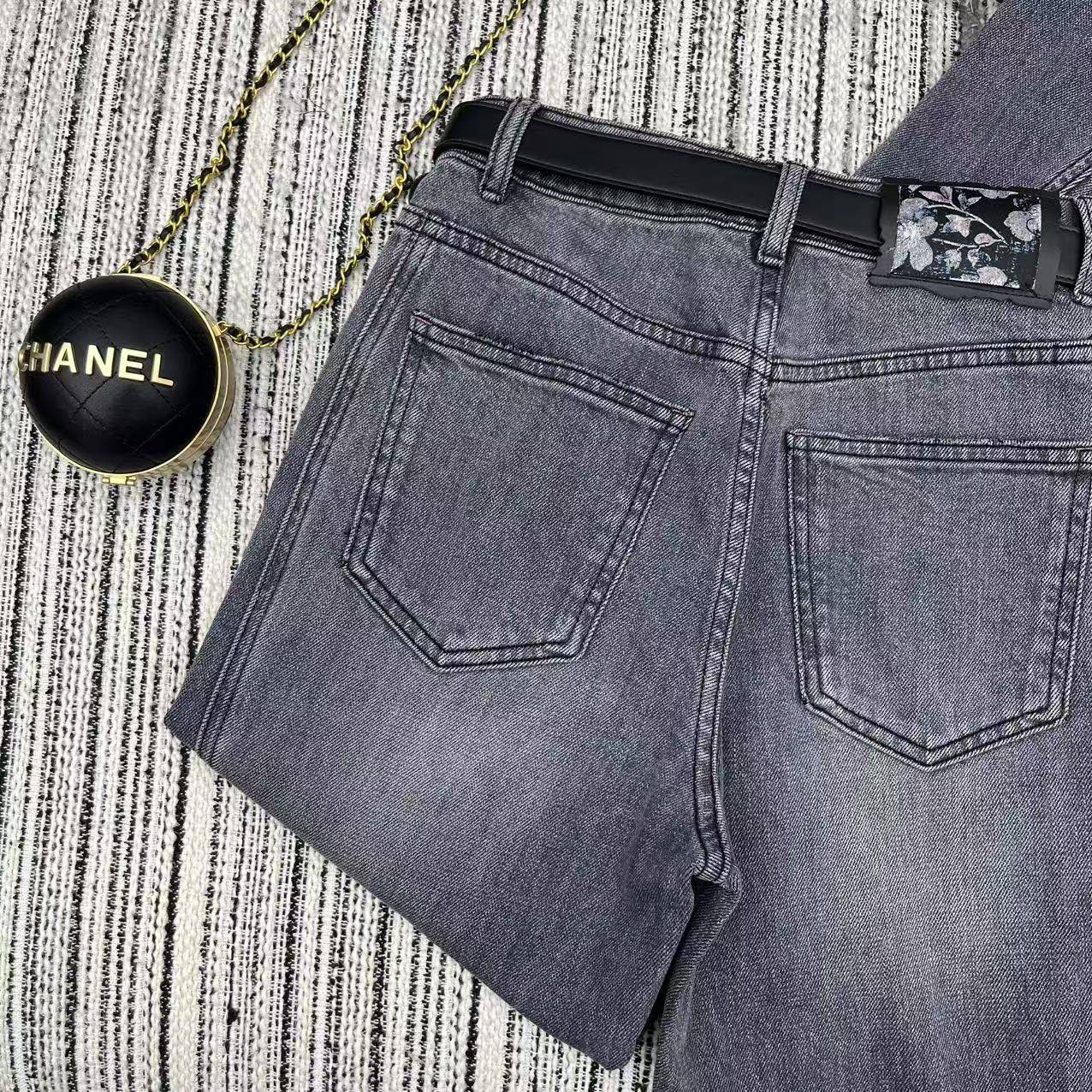 YSL 생로랑 플레어 데님 롱 팬츠 + 커스텀 가죽 벨트 바지 의류