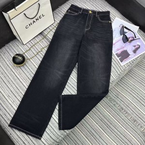 Chanel 샤넬 프린트 & 메탈 장식 데님 팬츠 청바지 의류