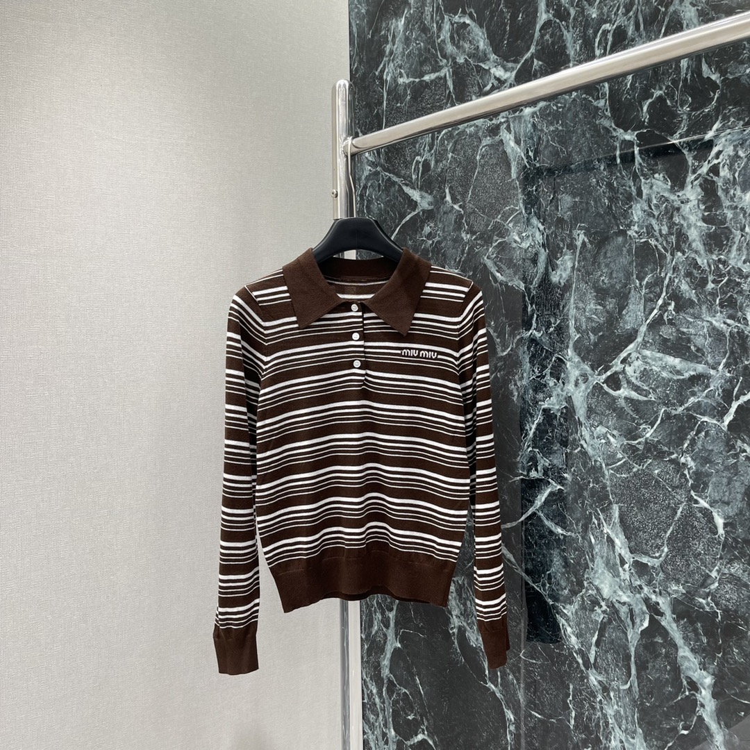 miumiu 미우미우 스트라이프 카라 니트 긴팔 의류