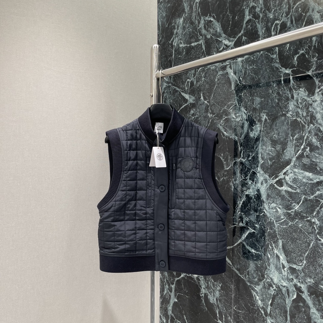 Hermes 에르메스 하이넥 체크 패딩 조끼 의류