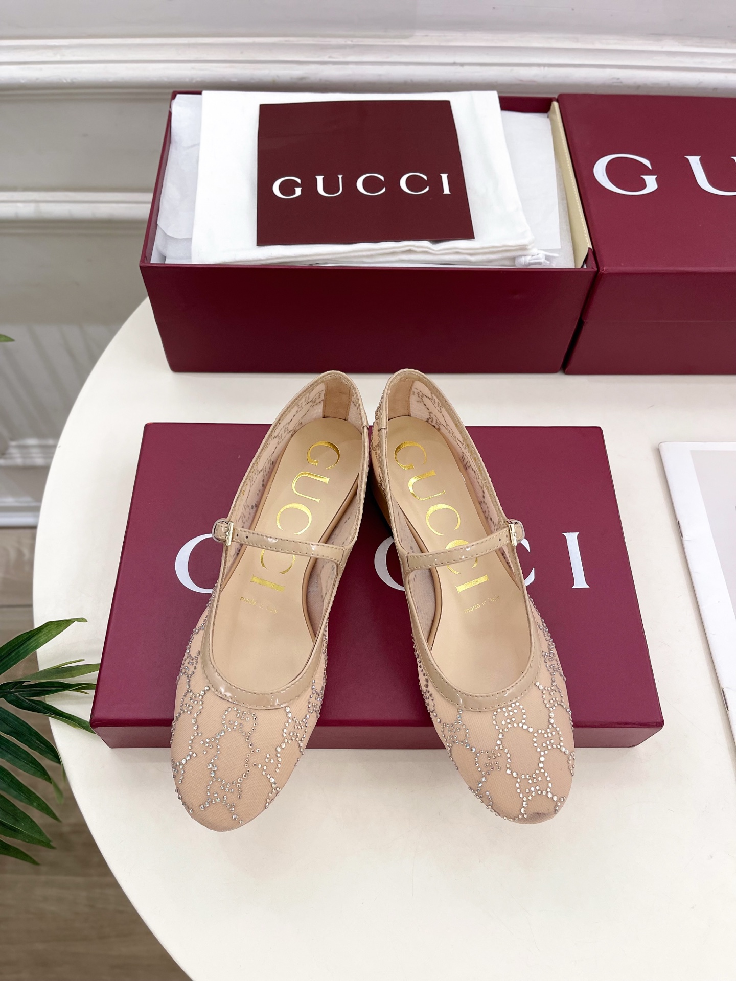 Gucci 구찌 메쉬 크리스탈 플랫 슈즈 구두 신발