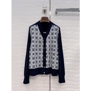 Loro Piana LP 로로피아나 고급스러운 프린트 배색 V넥 가디건 의류