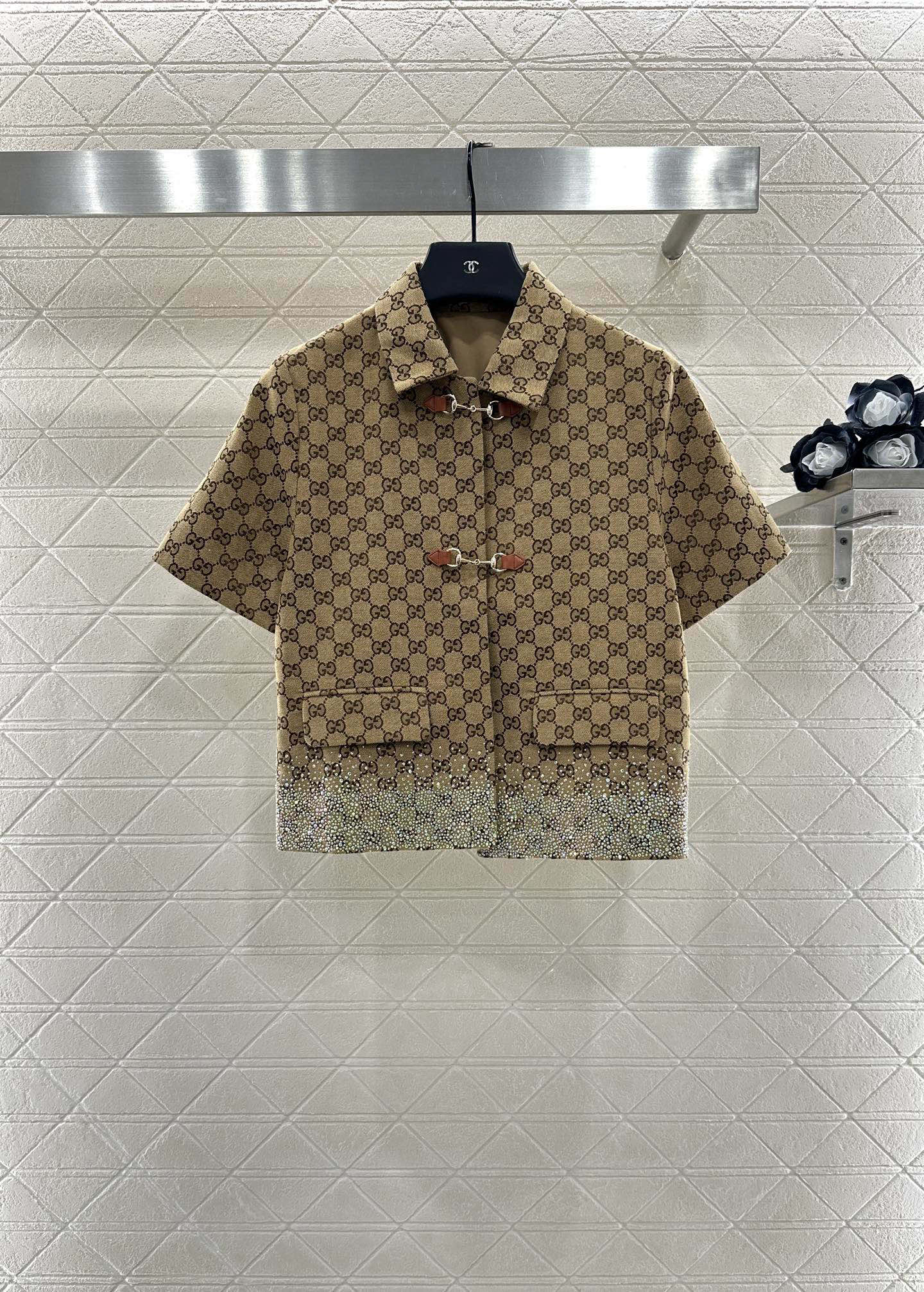 GUCCI 구찌 스톤 장식 반팔 재킷 + 미니스커트 세트 의류