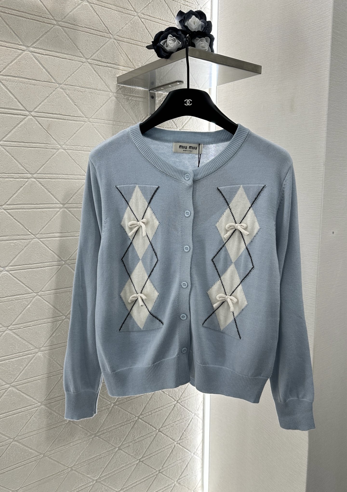 miumiu 미우미우 다이아몬드 패턴 리본 니트 가디건 의류