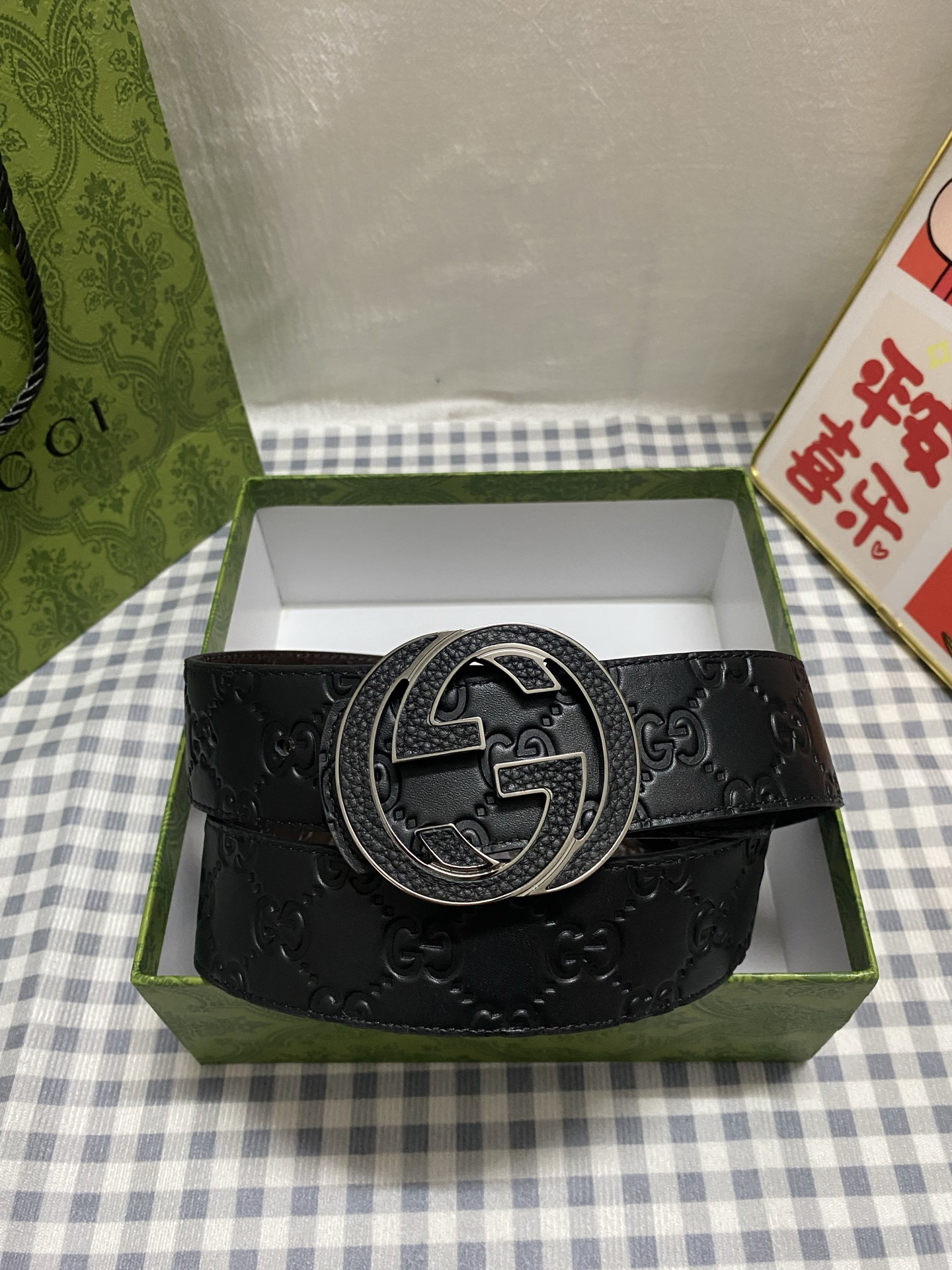 Gucci 구찌 남성용 GG 양면 벨트 (블랙, 4.0cm)