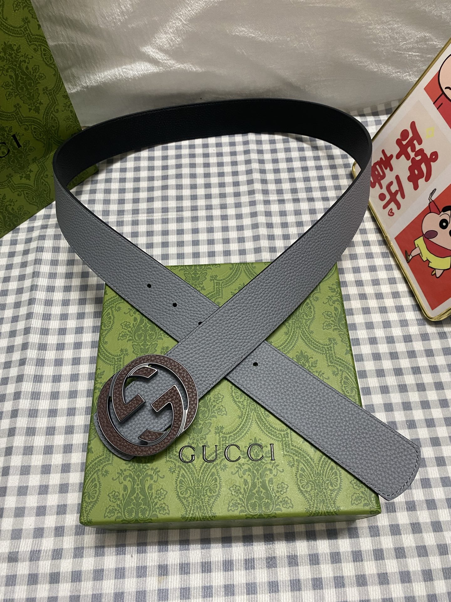 Gucci 구찌 남성용 GG 양면 벨트 (그레이+브라운, 4.0cm)