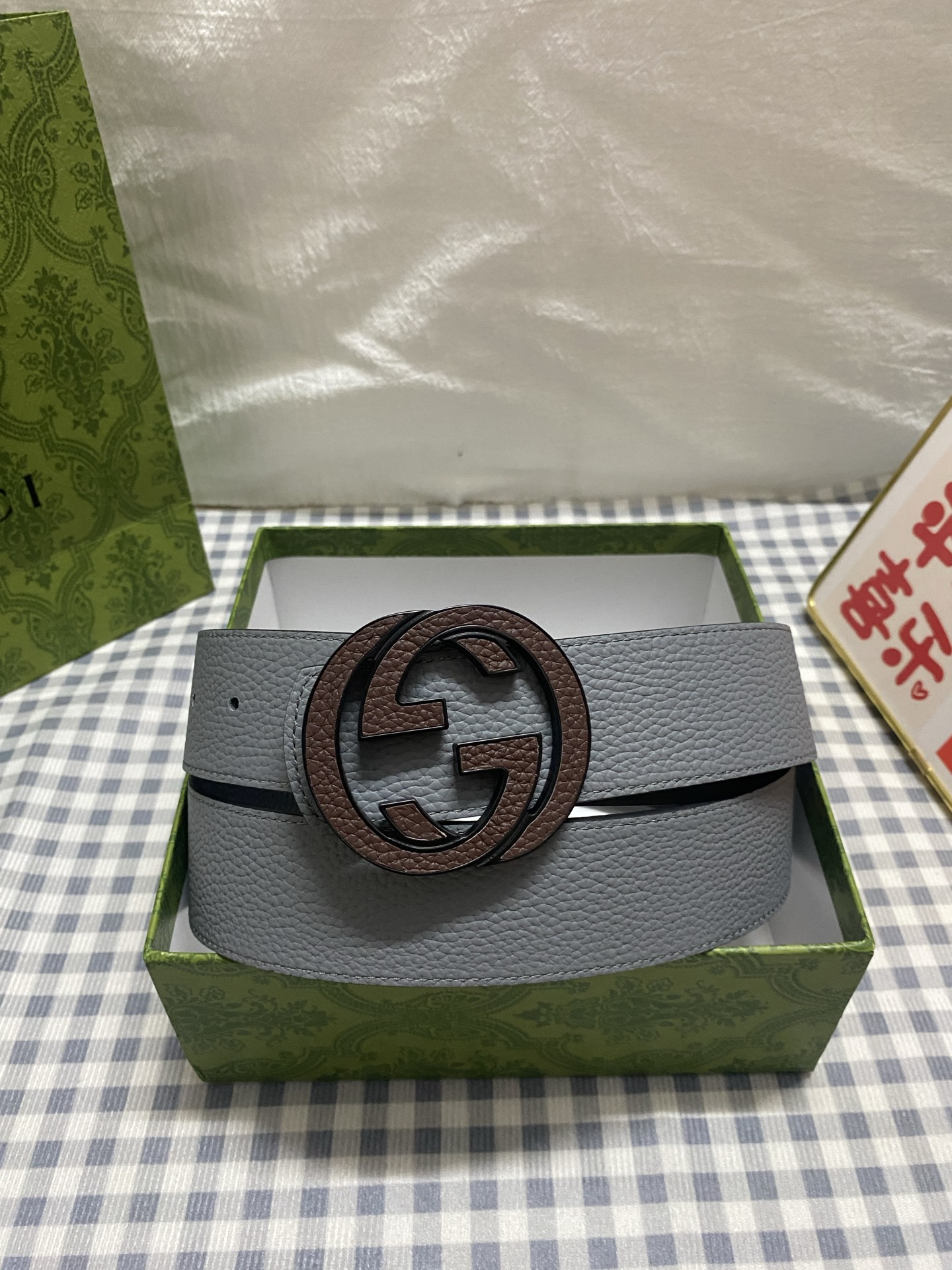 Gucci 구찌 남성용 GG 양면 벨트 (그레이+브라운, 4.0cm)