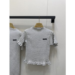 MiuMiu 미우미우 반팔 빈티지 스트라이프 플리츠 블라우스 의류