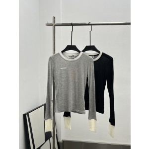 MiuMiu 미우미우 레이어드 느낌 로고 장식 롱슬리브 티셔츠 의류