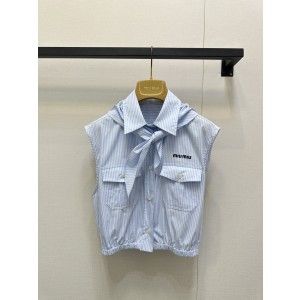 miumiu 미우미우 스트라이프 스카프 넥 슬리브리스 셔츠 의류