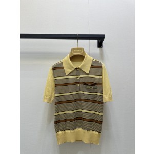 miumiu 미우미우 미니 로고 옐로우 스트라이프 반팔 폴로 니트 의류
