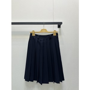 miumiu 미우미우 네이비 골드 스티치 로고 플리츠 미디 스커트 치마 의류