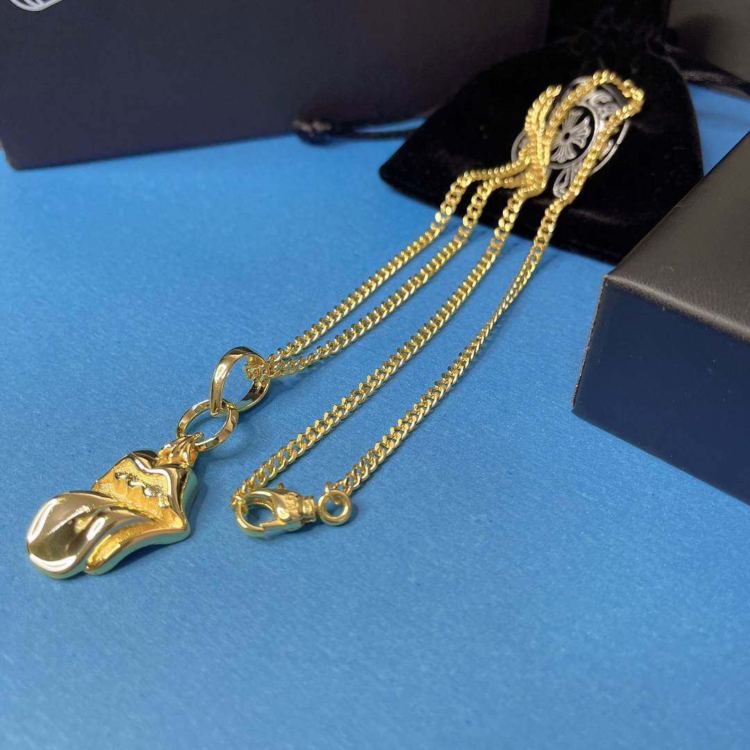 Chrome Hearts CH 크롬하츠 미니 골드 플레임 십자가 목걸이